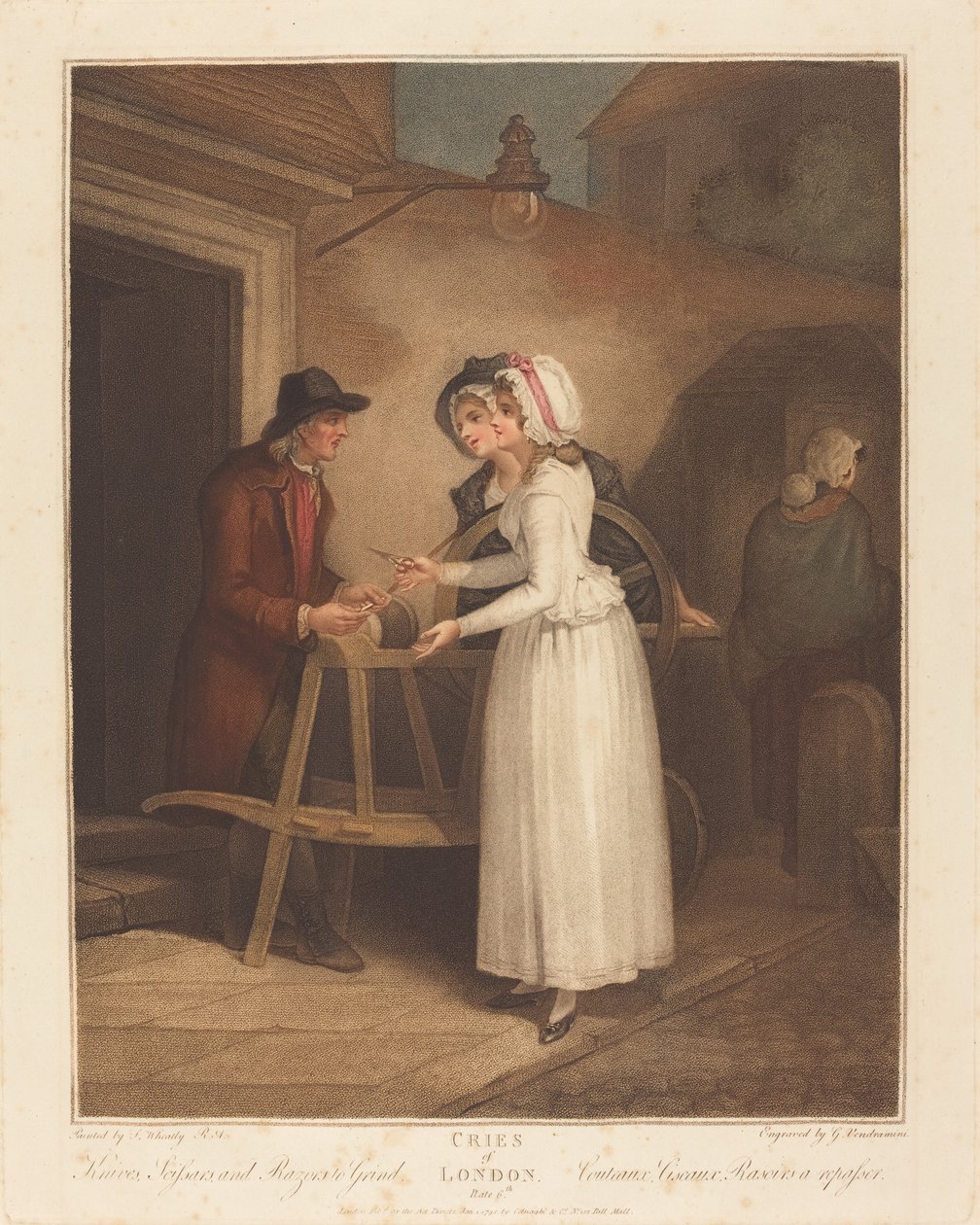Noże, nożyczki i brzytwy do szlifowania autorstwa Giovanni Vendramini after Francis Wheatley