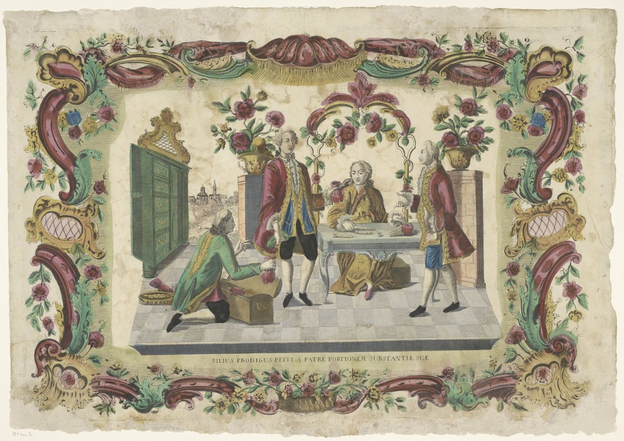 De Verloren Zoon vraagt ​​​​zijn vader om zijn erfdeel Syn marnotrawny prosi ojca o część swojej substancji (tytuł na przedmiocie) autorstwa Giovanni Volpato (possibly)