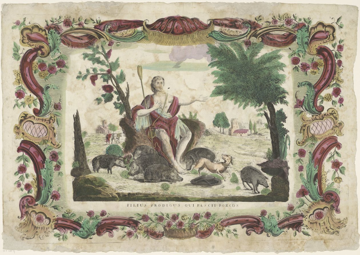 De verloren zoon als zwijnenhoeder Syn marnotrawny, który karmi świnie (tytuł na obiekcie) autorstwa Giovanni Volpato (possibly)