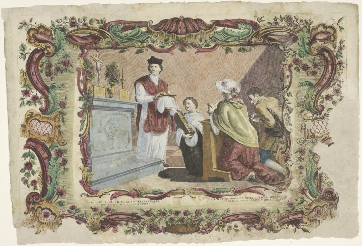 Modląc się za żywych i umarłych VII. opus misericordiae spiritualis / La septima obra de misericordia spiritualis (...) (tytuł na przedmiocie) Duchowe dzieła miłosierdzia (tytuł serii) autorstwa Giovanni Volpato