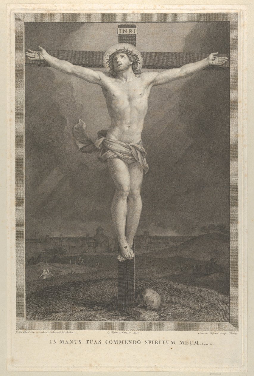 Chrystus ukrzyżowany na krzyżu, czaszka u podstawy, ca. 1770-1803. autorstwa Giovanni Volpato