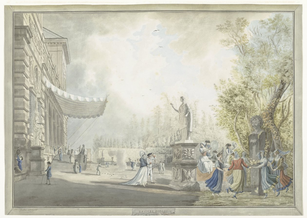 Widok na Villa Borghese Pinciana i ogrody Villa Borghese w Rzymie La ville Borghese (tytuł na obiekcie) Widoki na Rzym i okolice (tytuł serii) autorstwa Giovanni Volpato