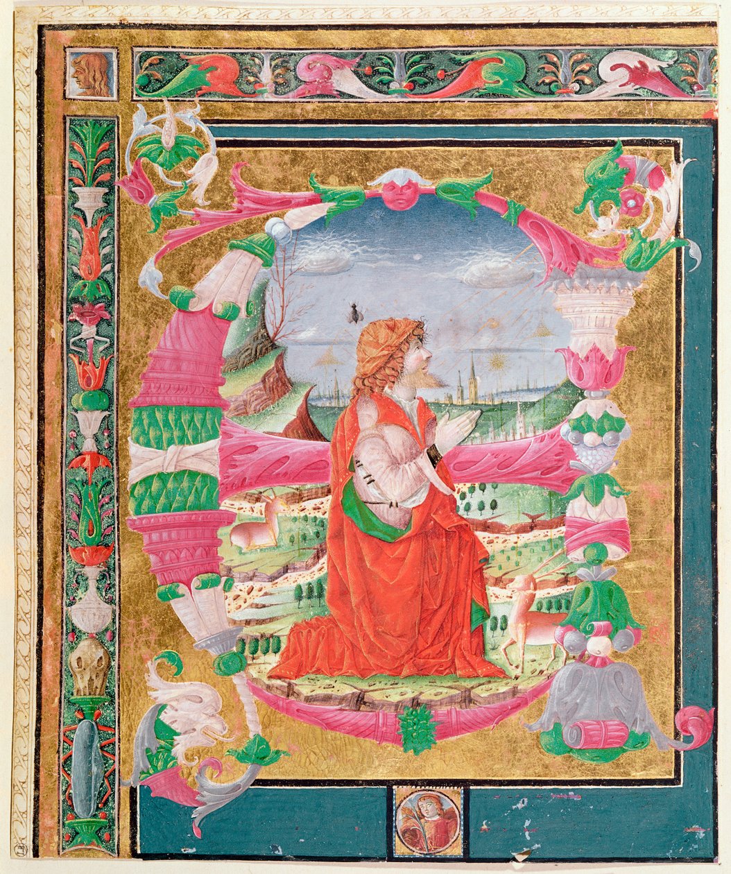 Historyczna litera E z klęczącą postacią króla Dawida, 1482-83 (wc na papierze) autorstwa Giovanni and Cicognara, Antonio Gadio