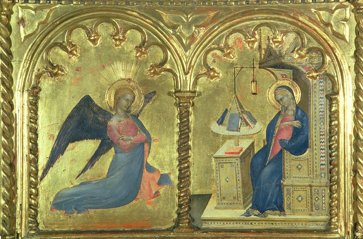 Zwiastowanie, fragment polityku przedstawiającego Żywoty świętych, z Salone del II Piano, 1353-63 autorstwa Giovanni da Milano