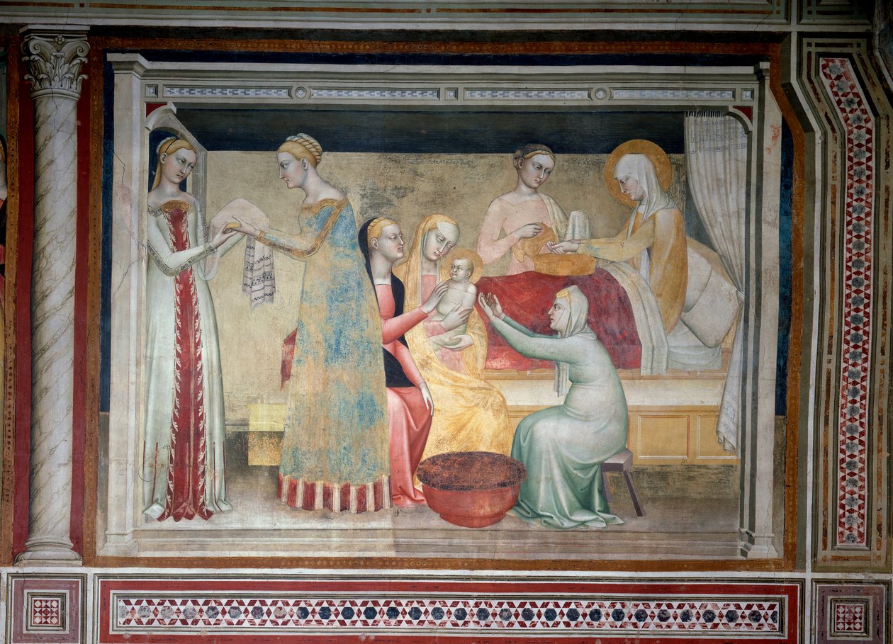 Życie Dziewicy: narodziny Maryi (Fresco autorstwa Giovanni da Milano
