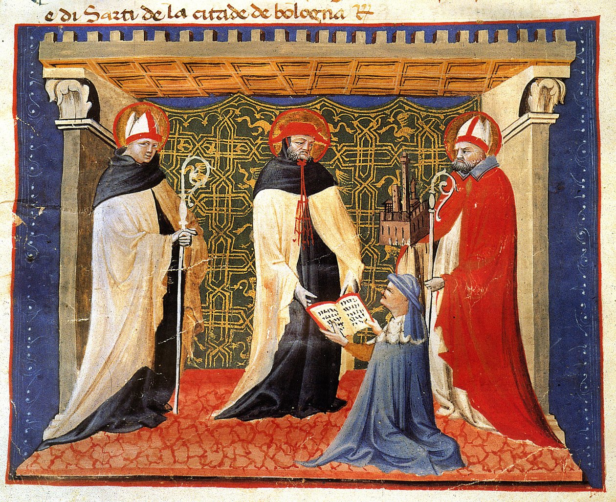 Miniatura statutów towarzystwa sukienników, autorstwa Giovanniego da Modena autorstwa Giovanni da Modena