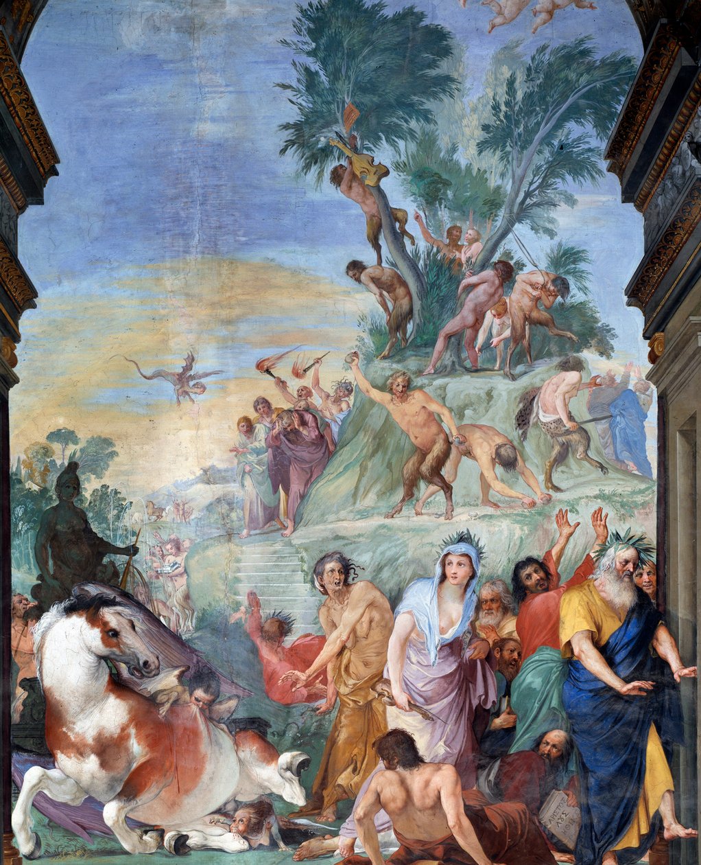 Muzy i poeci polują na Parnas (muzy i poeci wygnani z Parnasu) Fragment fresku autorstwa Giovanniego da San Giovanniego (1592-1636) 1634-1642 Museo degli argenti, Palazzo Pitti, Florencja autorstwa Giovanni da San Giovanni