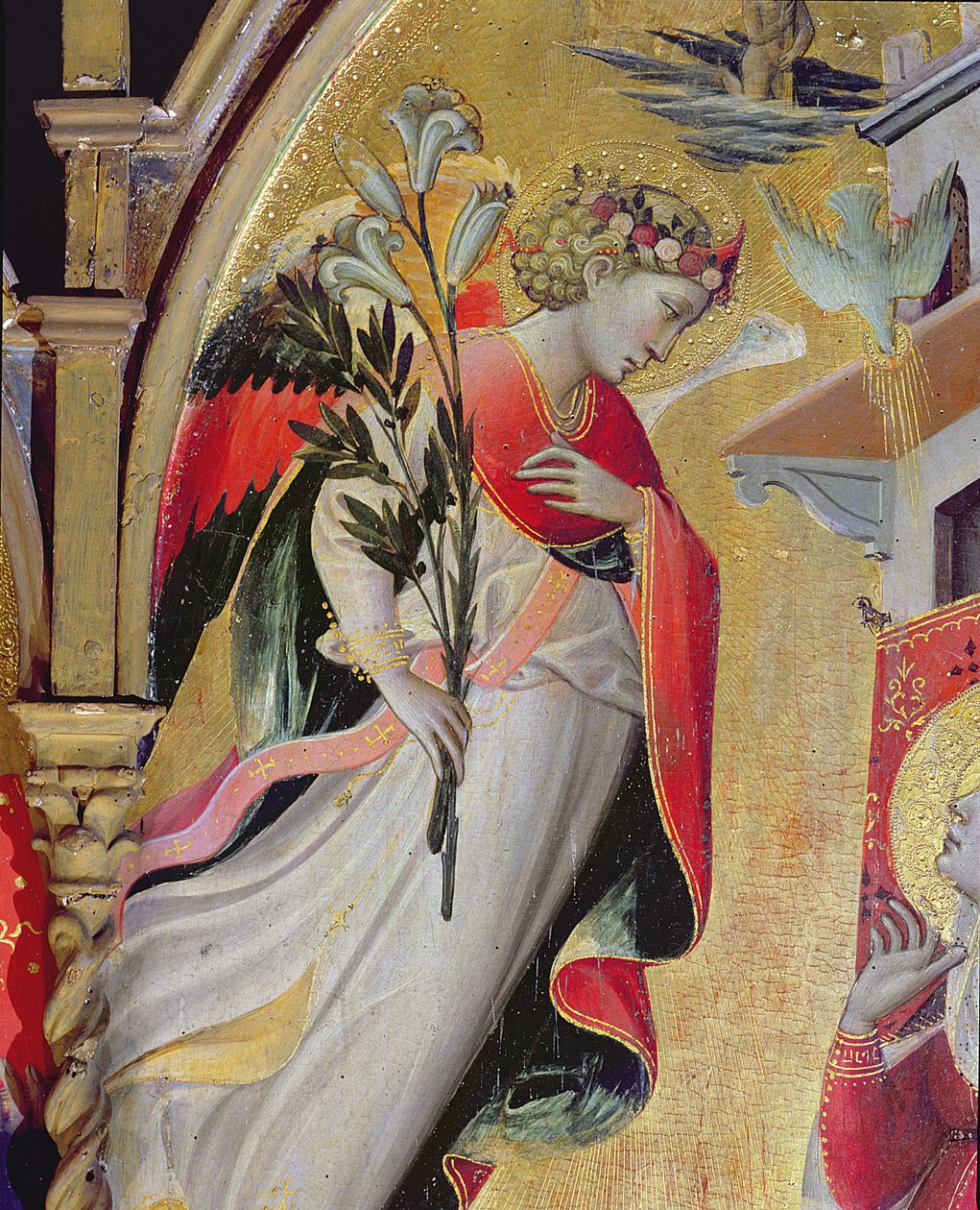 Archanioł Gabriel, fragment Zwiastowania z SS Lawrence, Benedyktem, Janem Chrzcicielem i Mikołajem, 1434 (tempera i złoty płatek na panelu) autorstwa Giovanni dal Ponte
