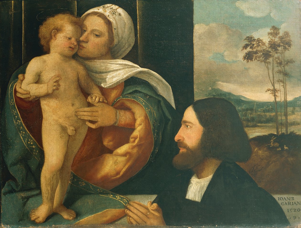 Madonna z Dzieciątkiem i wielbicielką – Giovanni Cariani (ur. między 1485 a 1490, zm. po 1547) autorstwa Giovanni de Busi Cariani