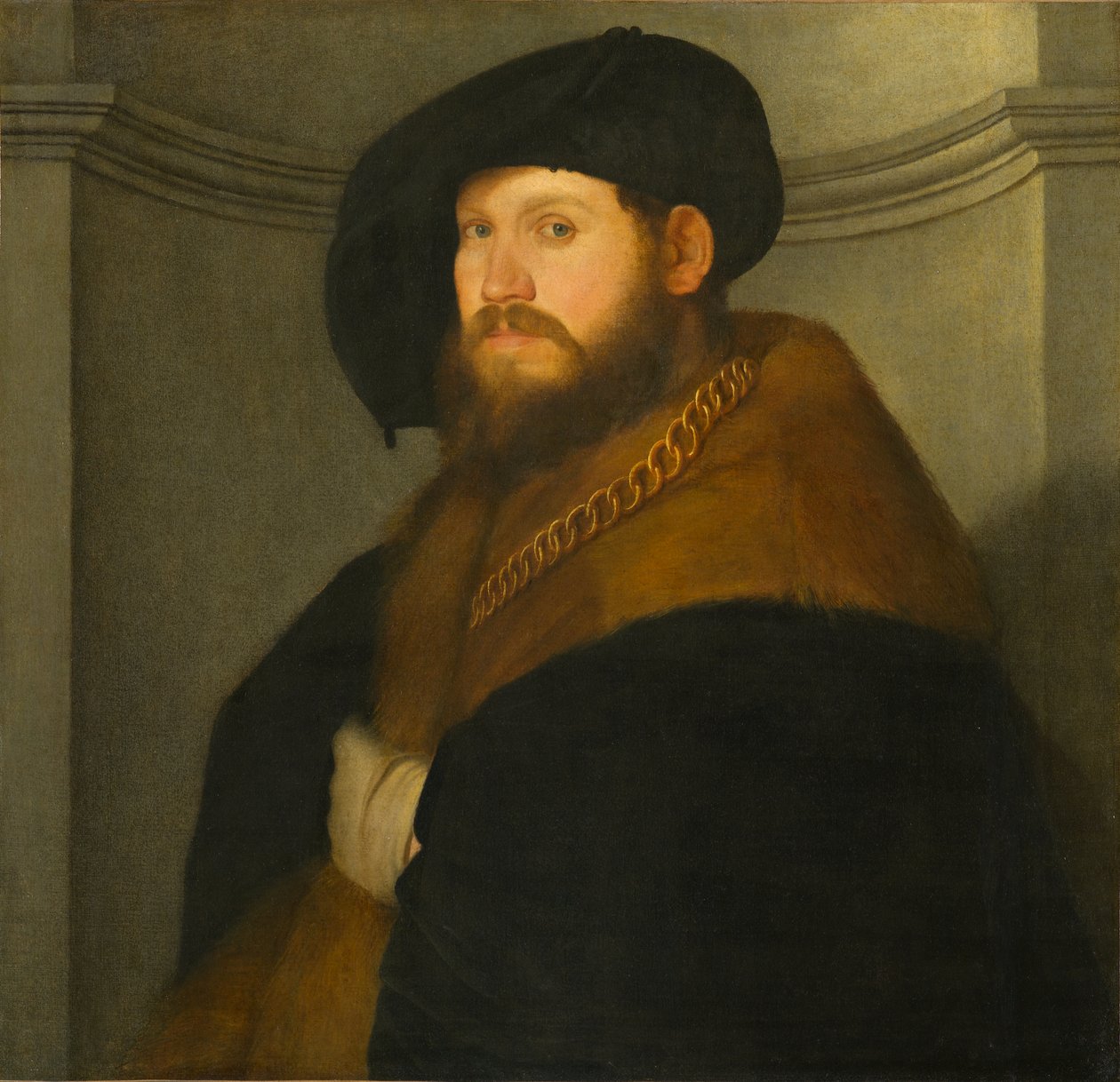 Portret dżentelmena w złotym łańcuszku, ok. 1525-1530 (olej na płótnie) autorstwa Giovanni de Busi Cariani