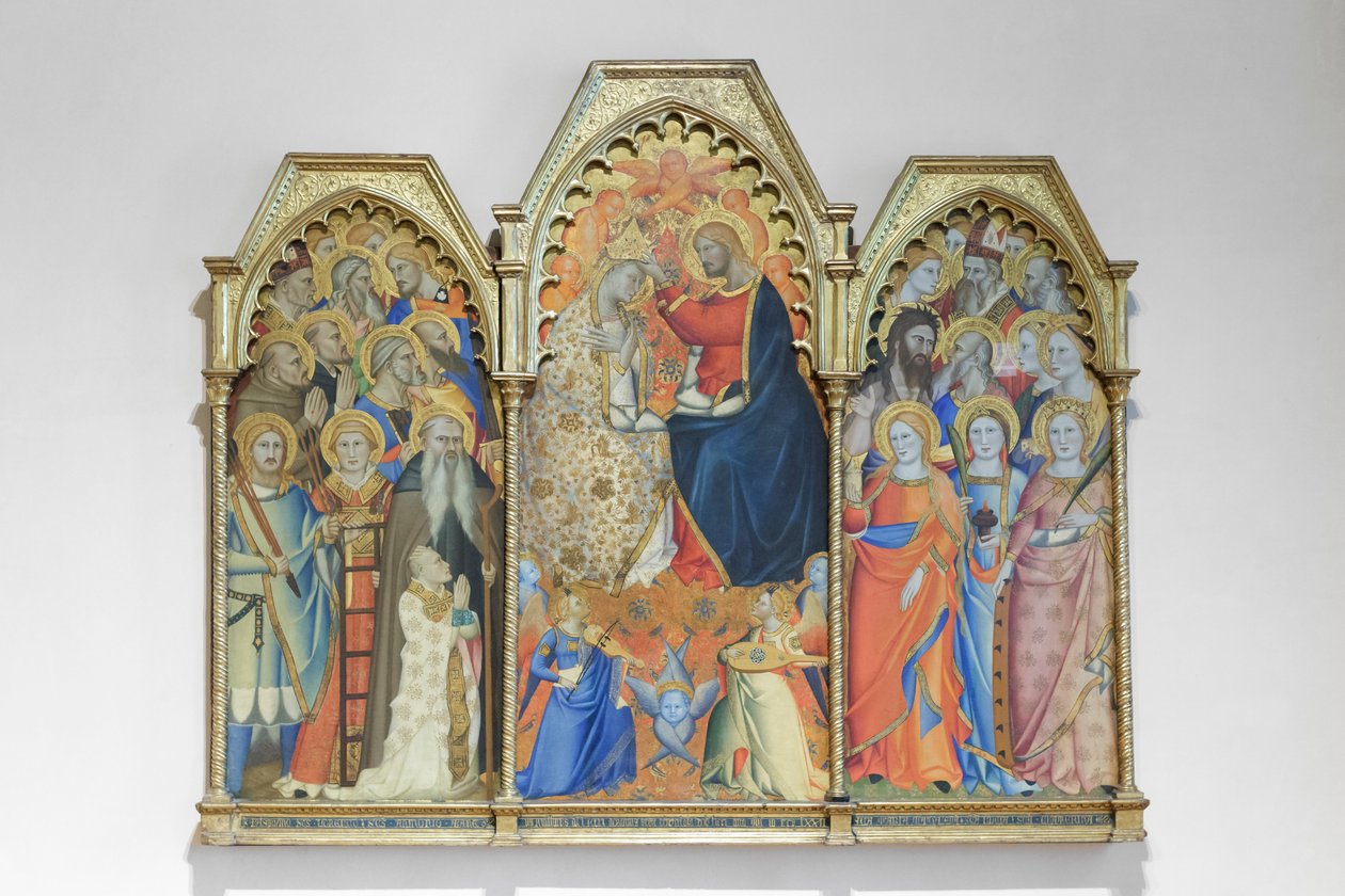 Koronacja Matki Boskiej i Świętych, koniec XIV wieku (malowidło na drewnie) autorstwa Giovanni del Biondo dal Casentino