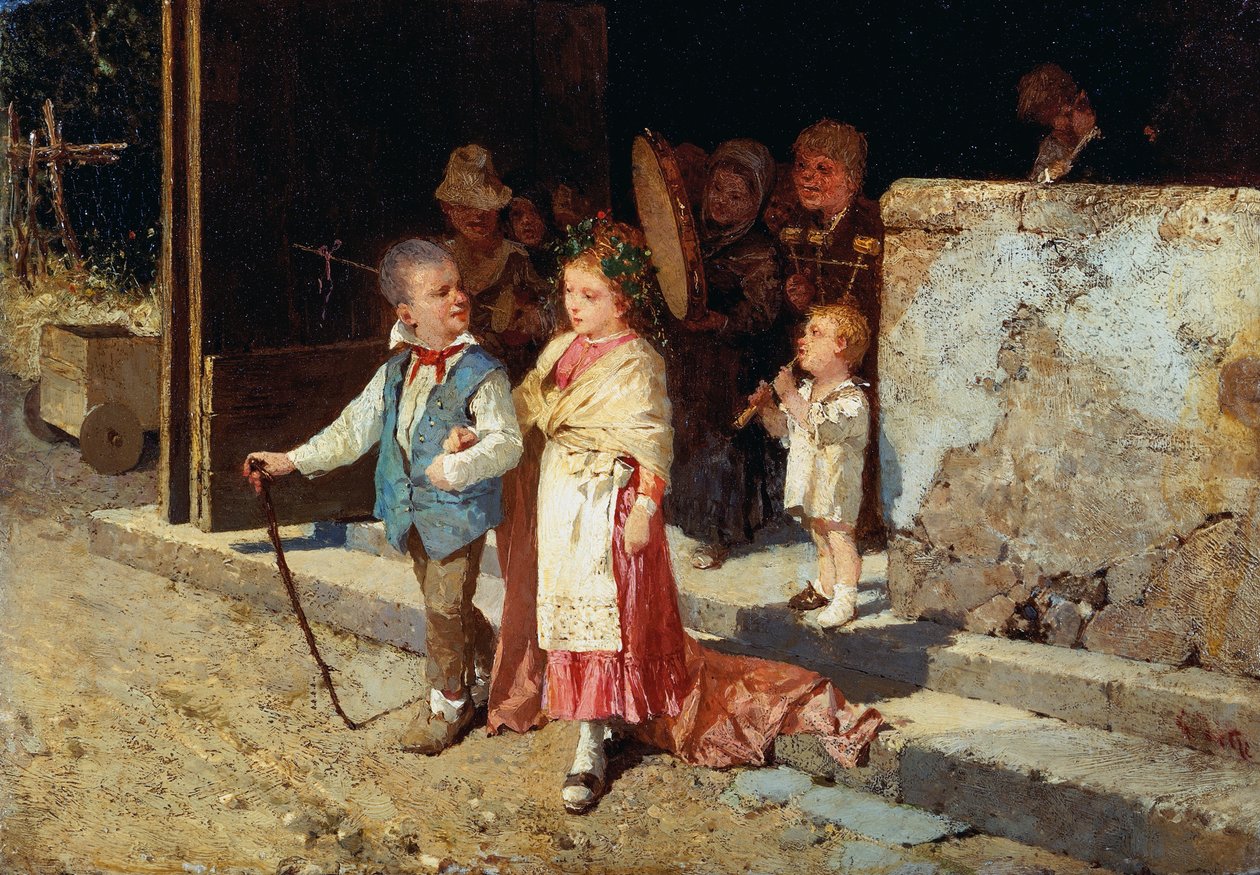 Młode małżeństwo, Giovanni Del Re (1829-1919), olej na desce, 23x33 cm autorstwa Giovanni del Re
