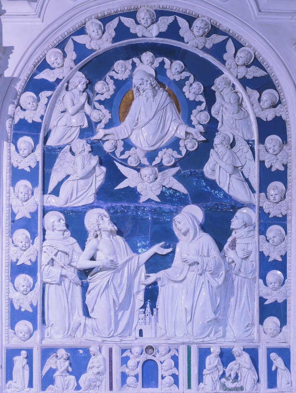 Madonna pomiędzy świętymi Franciszkiem, Dominika i Bernardem, autorstwa Giovanniego della Robbia (1469-1529), kościół San Francesco in Foiano della Chiana, Toskania autorstwa Giovanni della Robbia