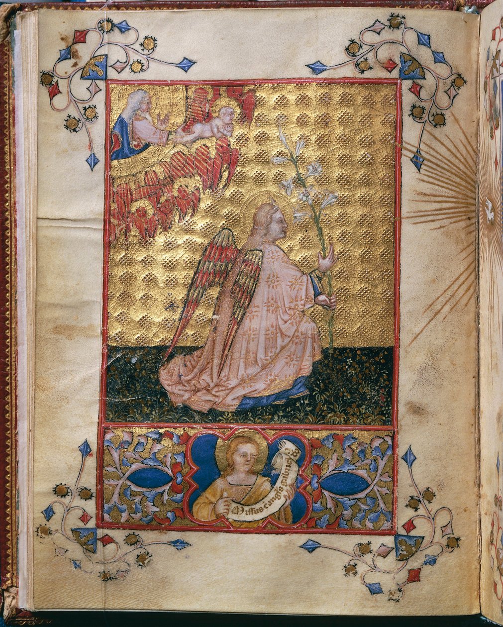 Włochy, Zwiastowanie: Anioł z lilią, miniatura Giovanniego di Benedetto da Como, z Officium Beatae Mariae Virginis Alberto de Porcelis autorstwa Giovanni di Benedetto da Como