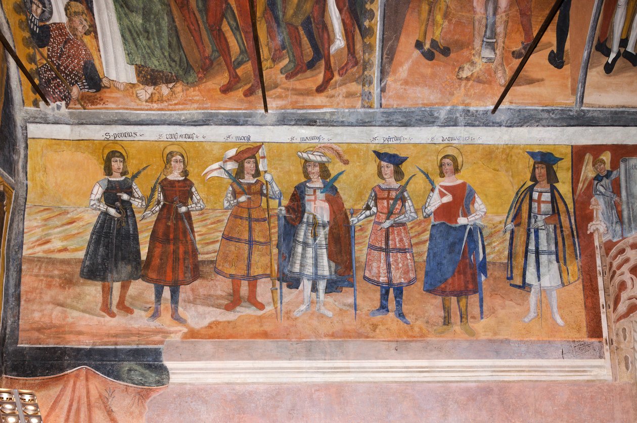 Lokalni Święci Rycerze (Siedmiu Męczenników Legionu Tebańskiego) autorstwa Giovanni di Cherasco Botoneri