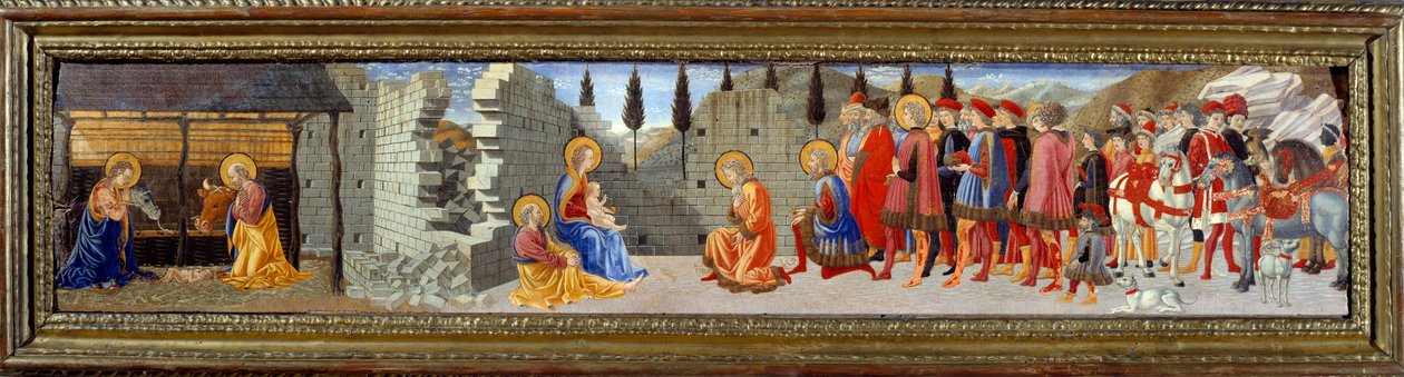 Narodzenia i adoracji Trzech Króli. Obraz Giovanniego Di Francesco (1412-1459) Ec. Włochy autorstwa Giovanni di Francesco del Cervelliera