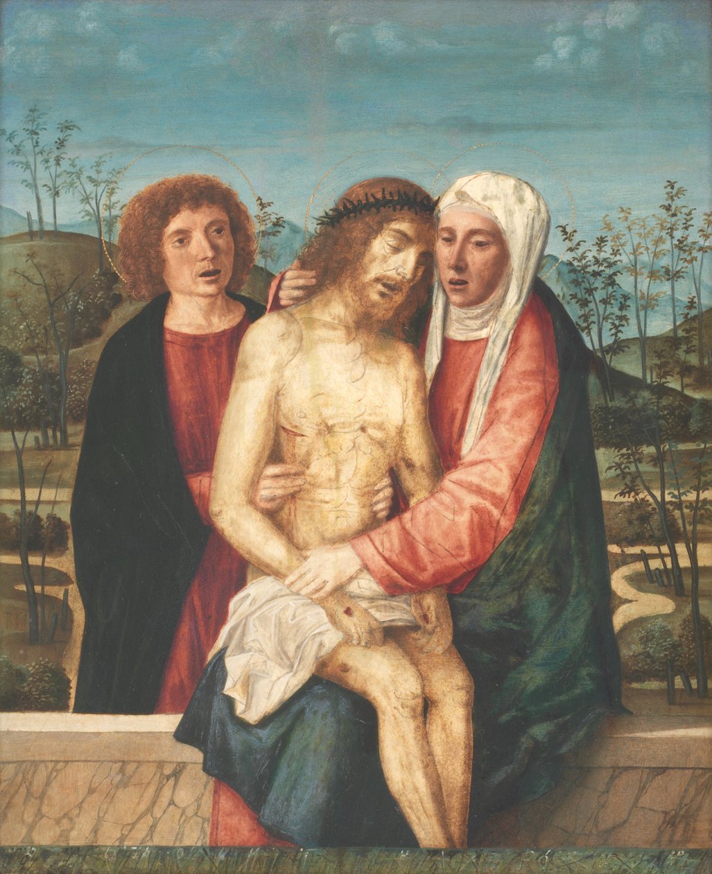 Pieta z Dziewicą i Św autorstwa Giovanni di Niccolo Mansueti