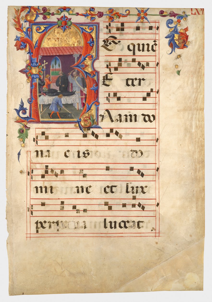 Initiale R: Eine Beerdigungsszene autorstwa Giovanni di Paolo