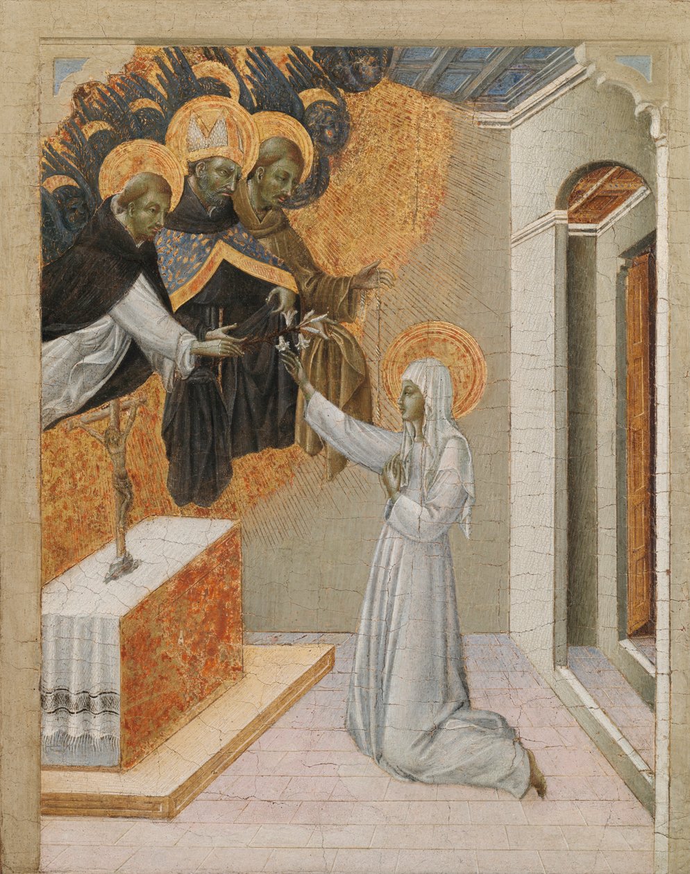 Tablica Predella z Ołtarza: Św. Katarzyna ze Sieny zainwestowana w habit dominikański, 1460 autorstwa Giovanni di Paolo
