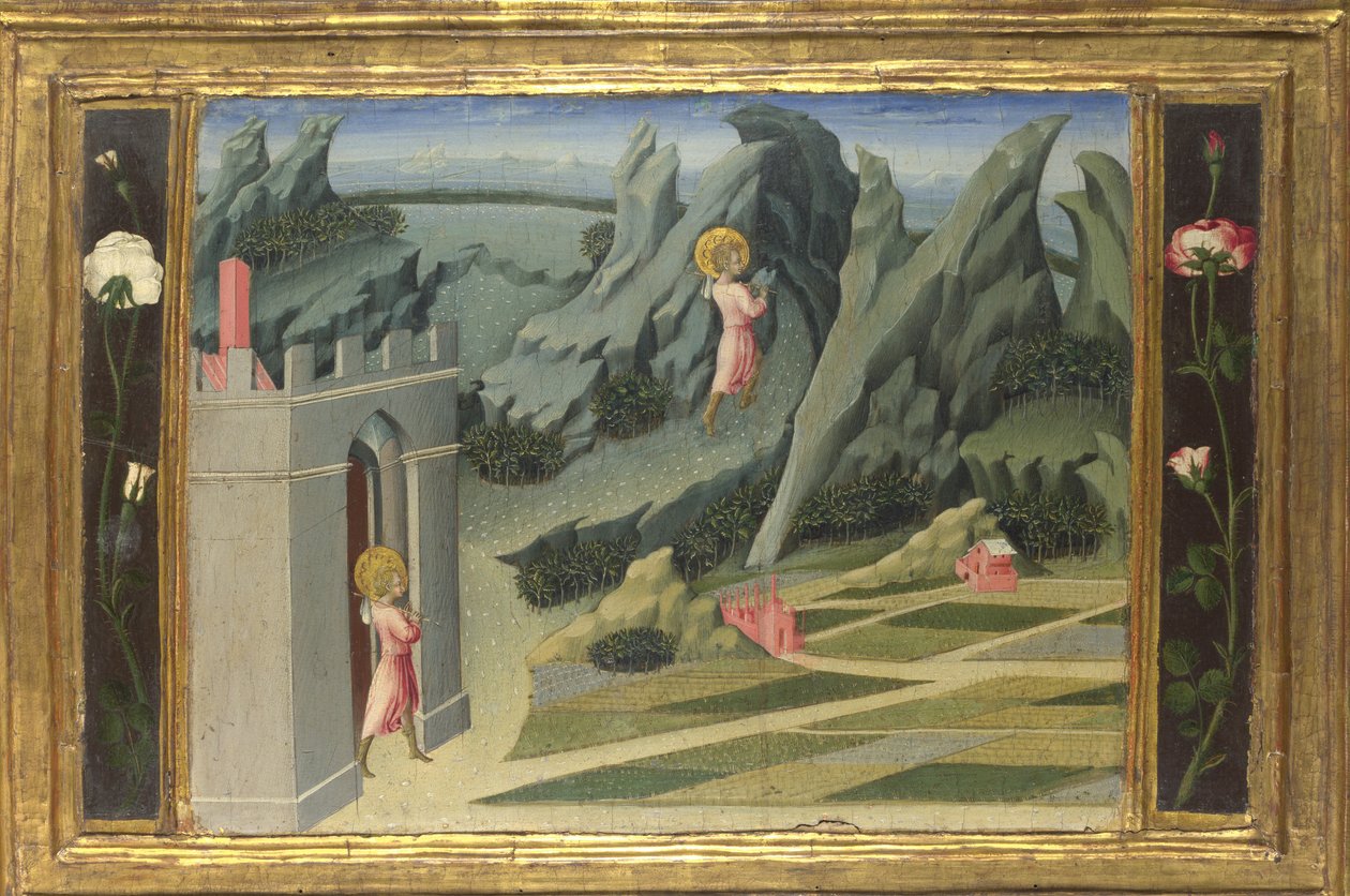 Św. Jan Chrzciciel odchodzi na emeryturę w panelu Desert Predella, 1454 autorstwa Giovanni di Paolo