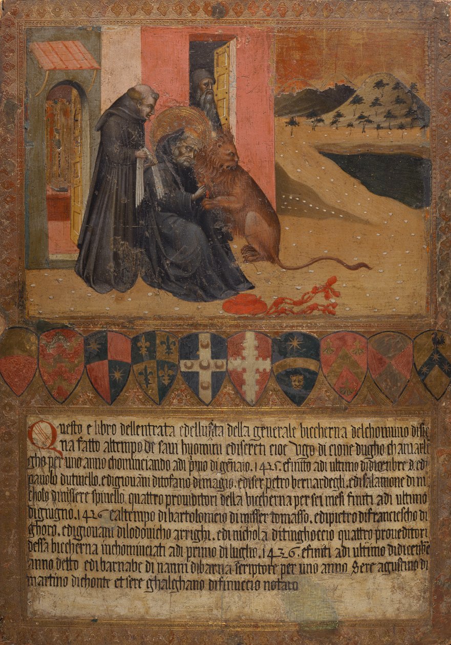 Św. Hieronim wyjmujący cierń z lwiej łapy autorstwa Giovanni di Paolo
