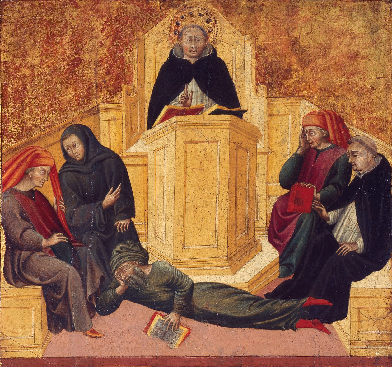 Święty Tomasz z Akwinu myli się z Awerroesem autorstwa Giovanni di Paolo