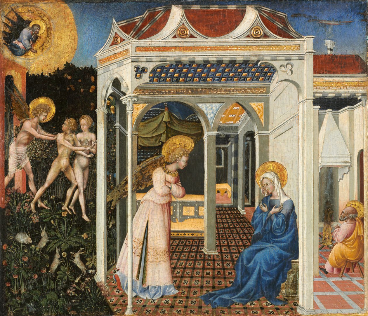 Zwiastowanie i wygnanie z raju autorstwa Giovanni di Paolo