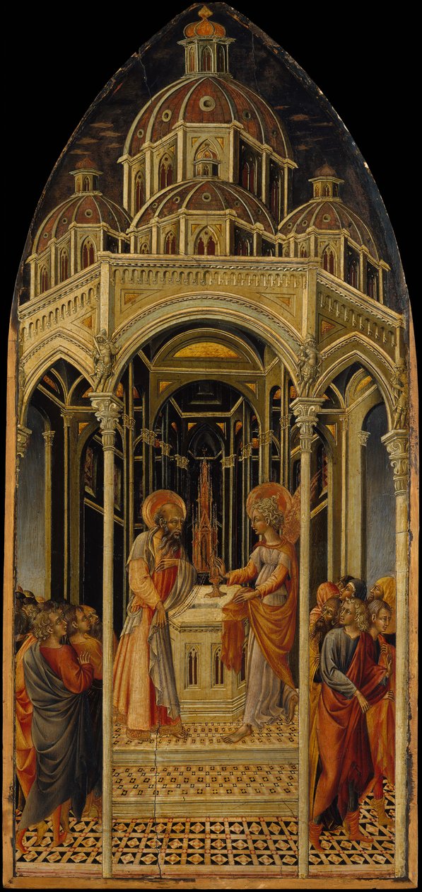 Zwiastowanie Zachariaszowi, verso Anioł Zwiastowania, ca. 1455-60. autorstwa Giovanni di Paolo