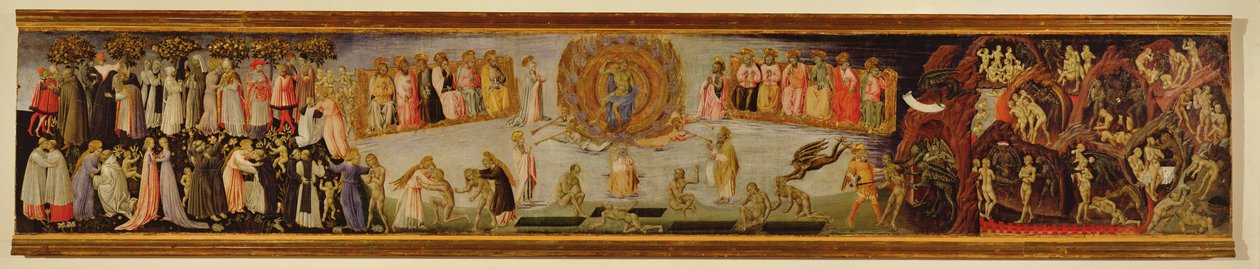 Sąd Ostateczny, panel predella przedstawiający Niebo i Piekło autorstwa Giovanni di Paolo di Grazia