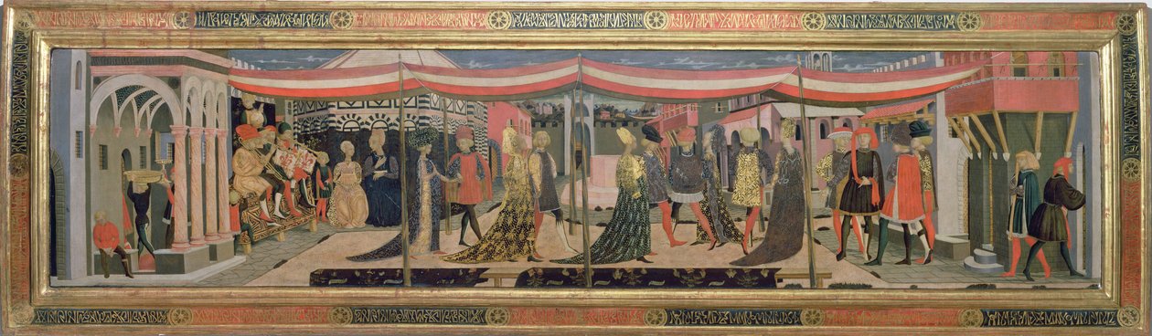 Front z Adimari Cassone przedstawiający scenę ślubu przed baptysterium, ok. 1450 (tempera na panelu) (zob. także 62295, 123484-6) autorstwa Giovanni di Ser Giovanni