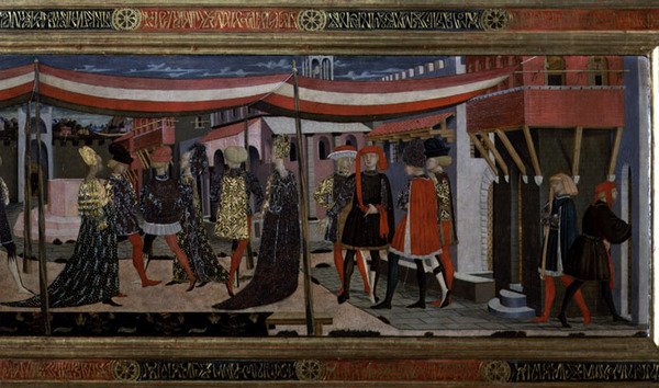 Front z Adimari Cassone, fragment prawej ręki, ok. 1450 (tempera na panelu) (detal 80304) autorstwa Giovanni di Ser Giovanni Scheggia
