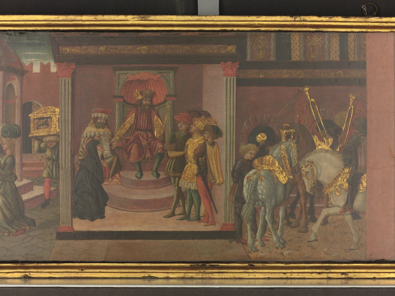 Opowieść o Trajanie i wdowie, detal panelu z cassone, ok. 1450 (tempera na panelu) autorstwa Giovanni di Ser Giovanni Scheggia