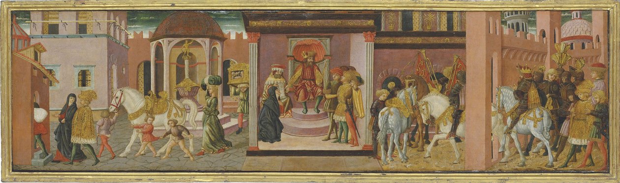 Historia Trajana i wdowy, panel z cassone, ok. 1450 autorstwa Giovanni di Ser Giovanni Scheggia