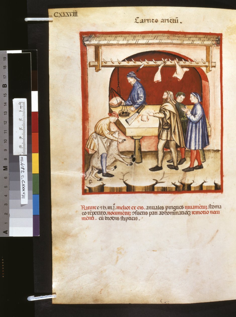 Theatrum sanitatis Ububchasyma de Baldach: "Carnes Arietum", pierwsza dekada XIV wieku (miniatura) autorstwa Giovannino de