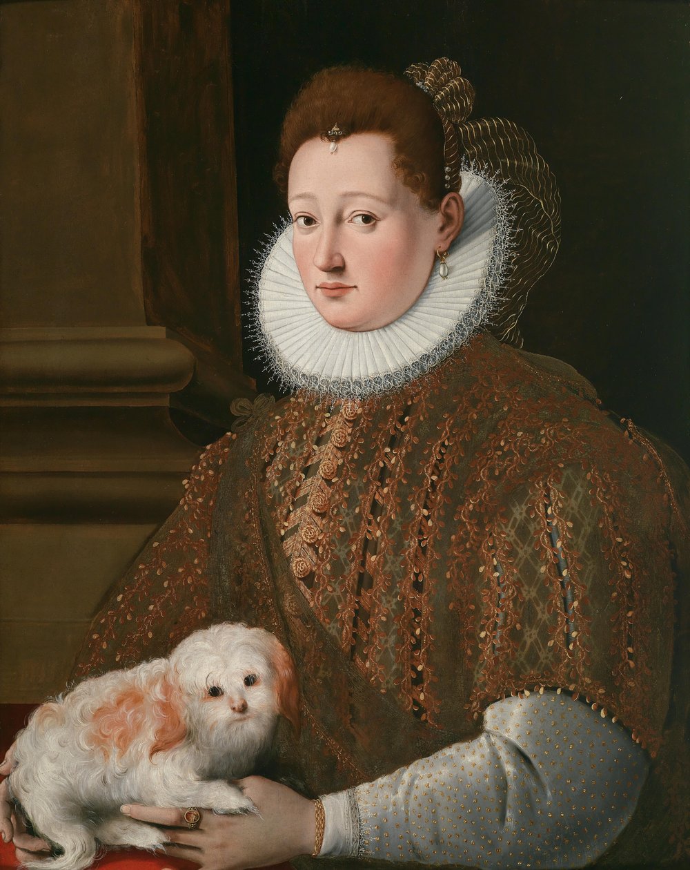 Portret damy z psem autorstwa Girolamo Macchietti