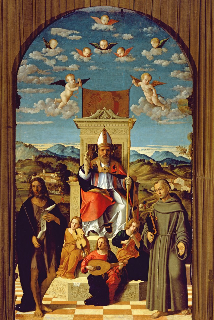 Św. Tomasz Becket (1118-70) Intronizowany wraz z SS. Franciszek i Jan Chrzciciel 1520 autorstwa Girolamo Da Santa Croce