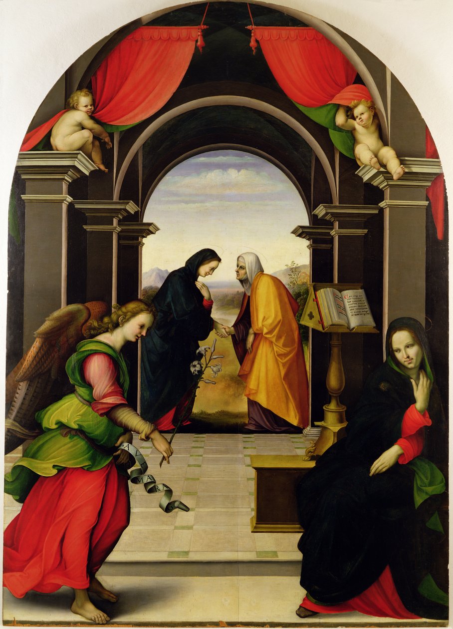 Zwiastowanie i Nawiedzenie, 1518 autorstwa Girolamo del Pacchia