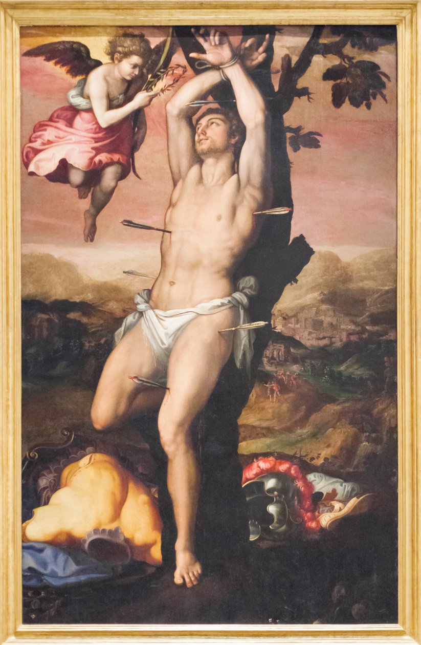 Święty Sebastian otrzymuje Koronę i Palmę Męczeństwa autorstwa Girolamo (1521 c.1580) Siciolante