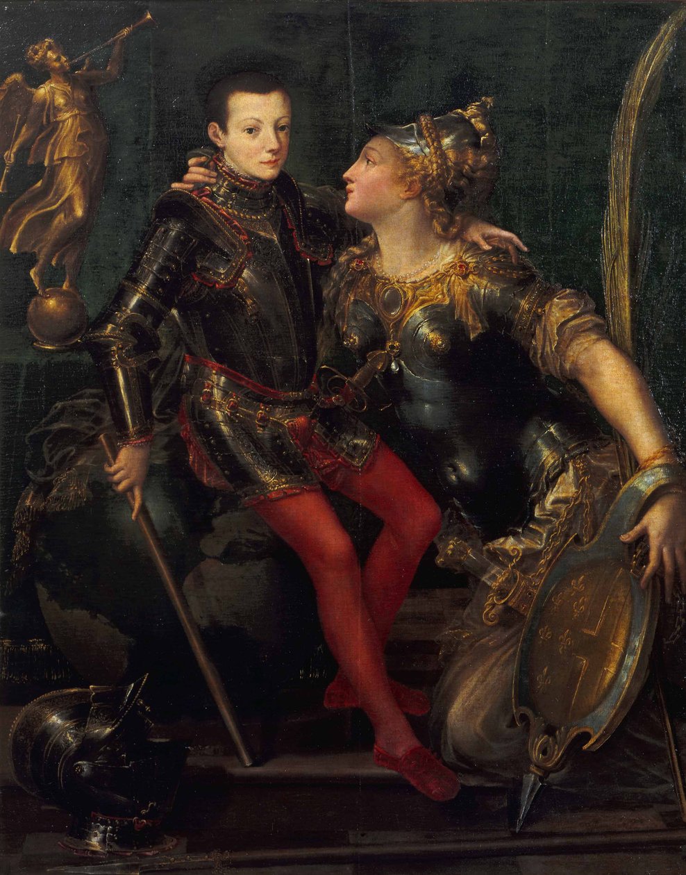 Alegoryczny portret Parmy obejmującej Alessandro Farnese, 1556 autorstwa Girolamo Mazzola Bedoli