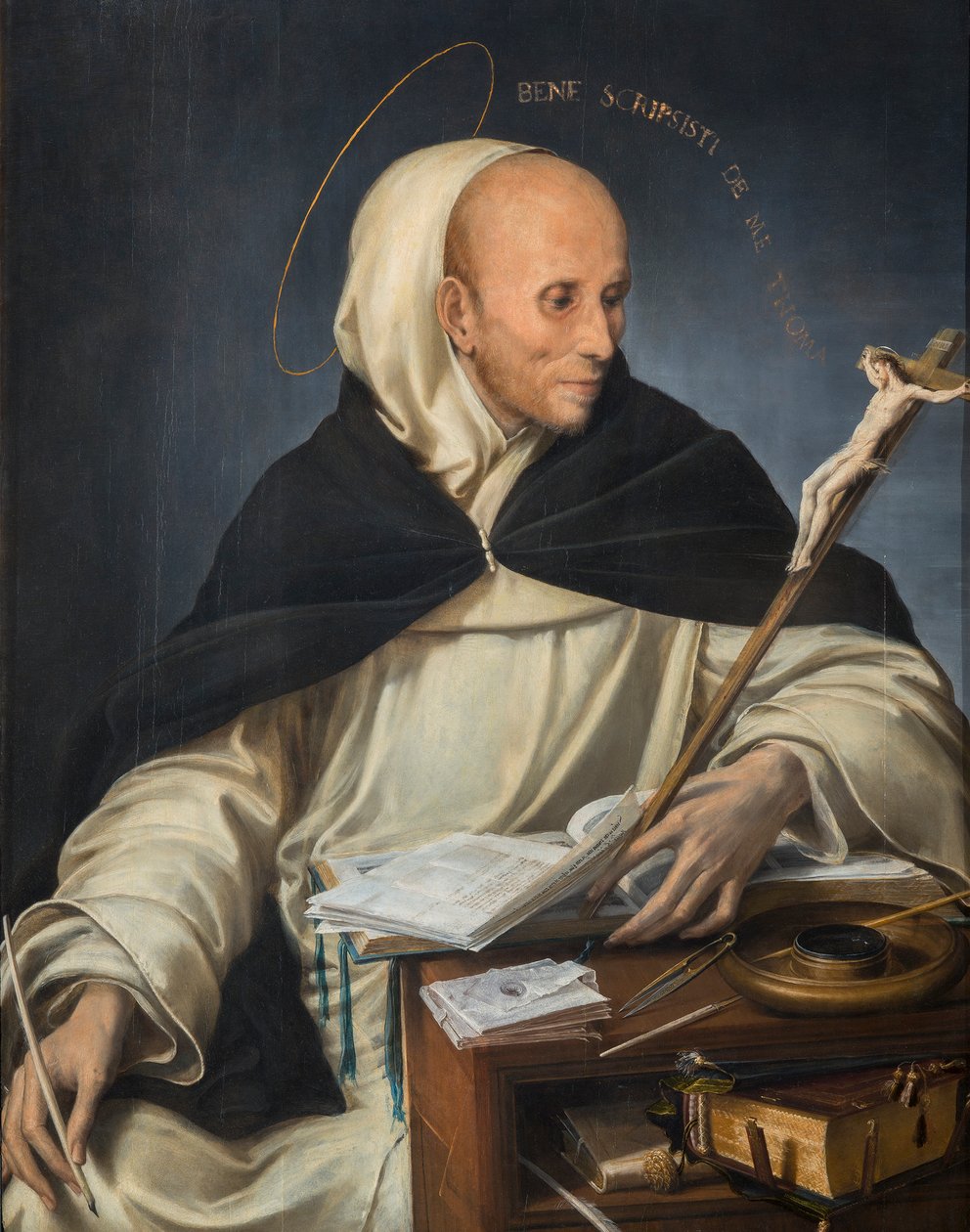 Portret zakonnika przebranego za św. Tomasza z Akwinu autorstwa Girolamo Mazzola Bedoli