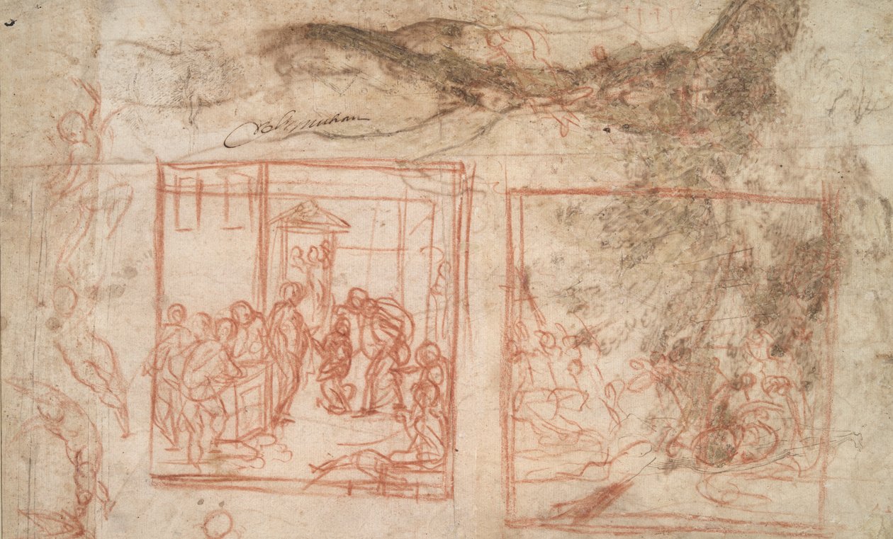 Studium Drzewa (r); Studia figur i kompozycji (v) autorstwa Girolamo Muziano