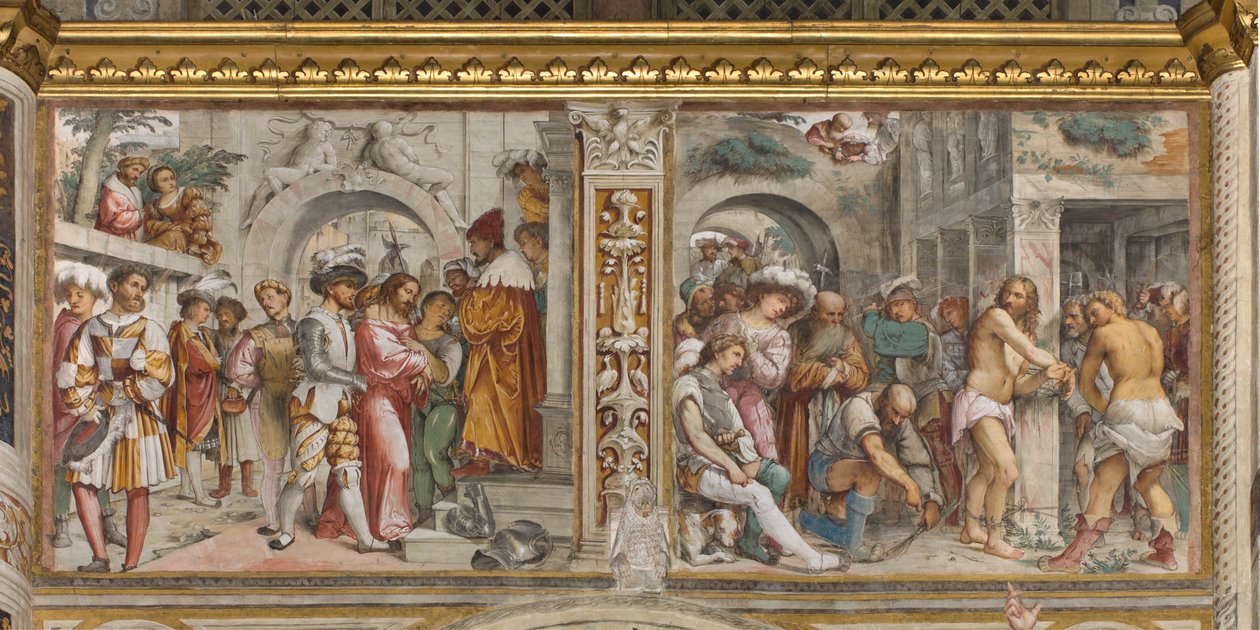 Środkowa Aave, Piąte Przęsło Południowe, Chrystus przed Piłatem, Biczowanie Chrystusa, Jerome Romanino autorstwa Girolamo Romanino