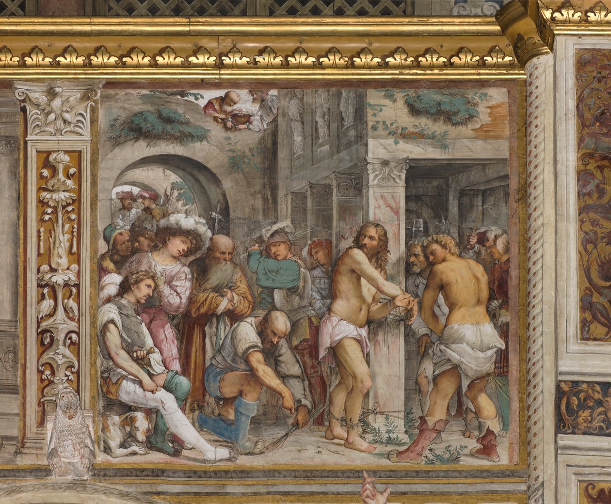 Aleja Środkowa, Piąte Przęsło Południowe, Biczowanie Chrystusa, Girolamo Romanino autorstwa Girolamo Romanino