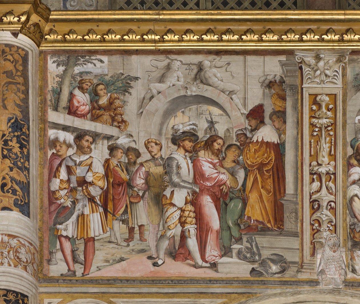 Nawa główna, piąte przęsło południowe, Chrystus przed Piłatem, Girolamo Romanino autorstwa Girolamo Romanino