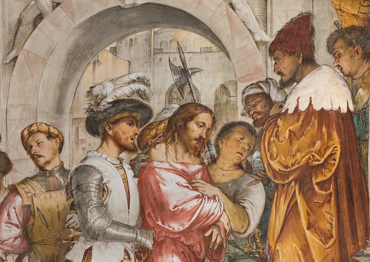 Nawa główna, piąte przęsło południowe, Chrystus przed Piłatem, Girolamo Romanino autorstwa Girolamo Romanino