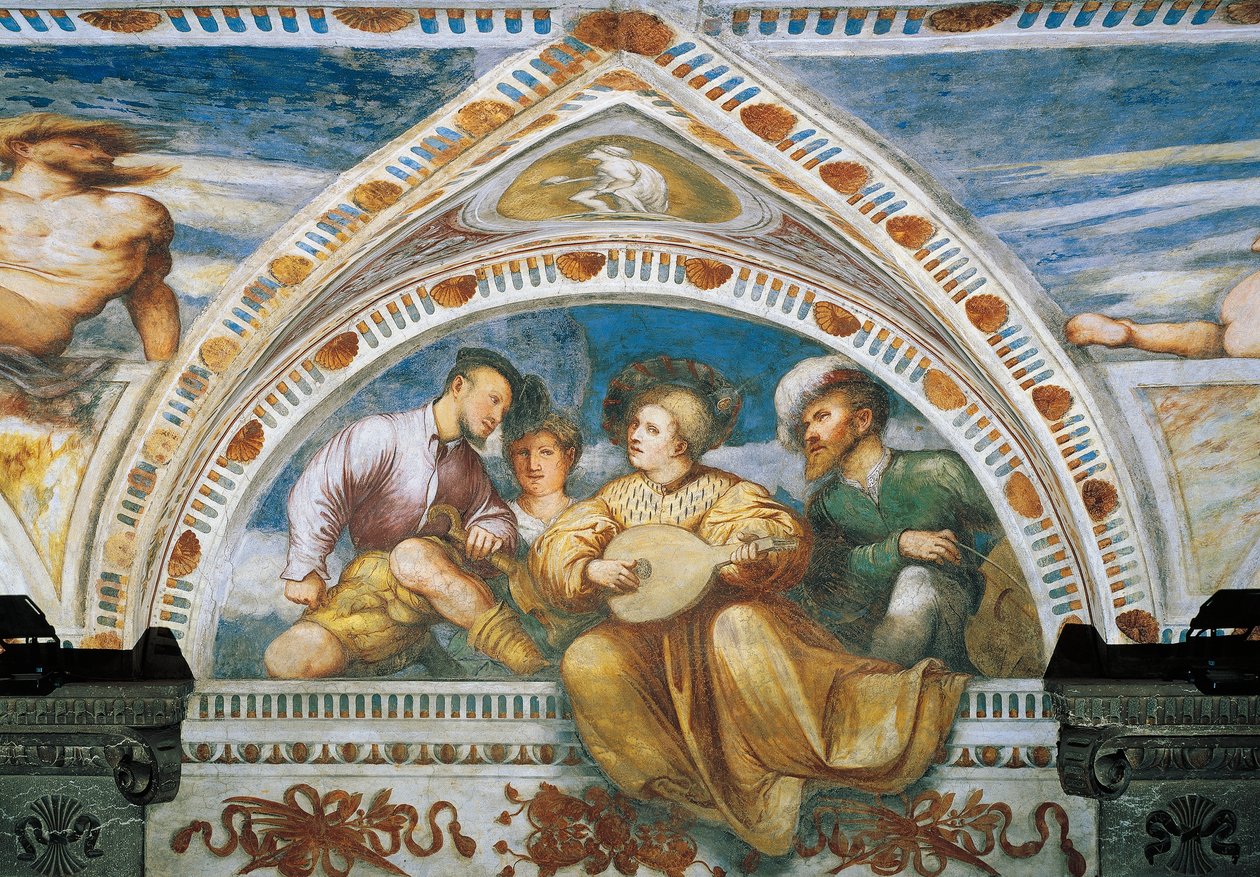 Mandolinista, Fragment fresków Girolamo Romanino (ok. 1484-po 1559), na zlecenie Bernardo Clesio autorstwa Girolamo Romanino