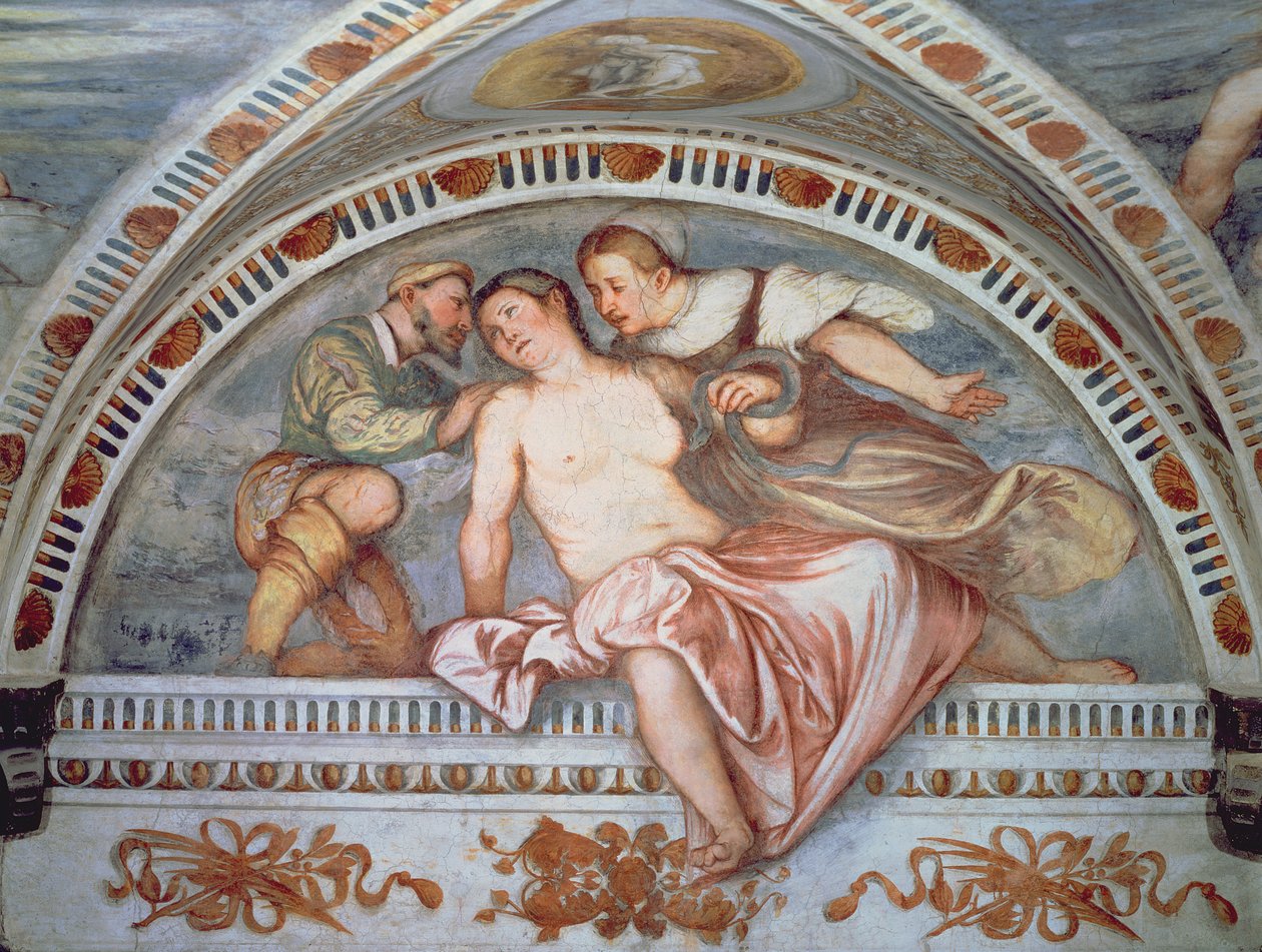 Śmierć Kleopatry, luneta, 1531-32 autorstwa Girolamo Romanino