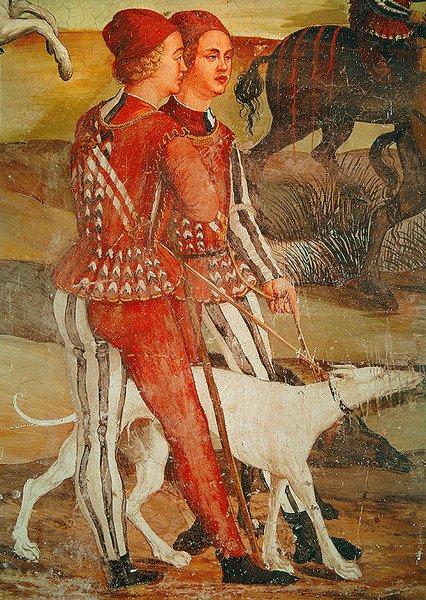 Dwie strony i ich pies, fragment sceny polowania, ok. 1520-30 autorstwa Girolamo Romanino