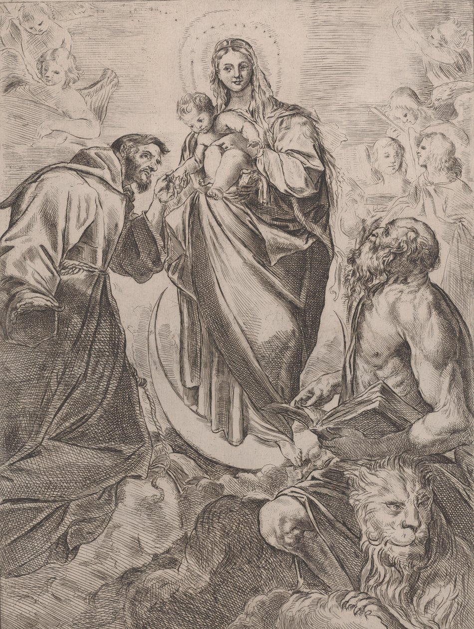 Dziewica ze świętymi Hieronimem i Franciszkiem, 1660-80. autorstwa Girolamo Rossi