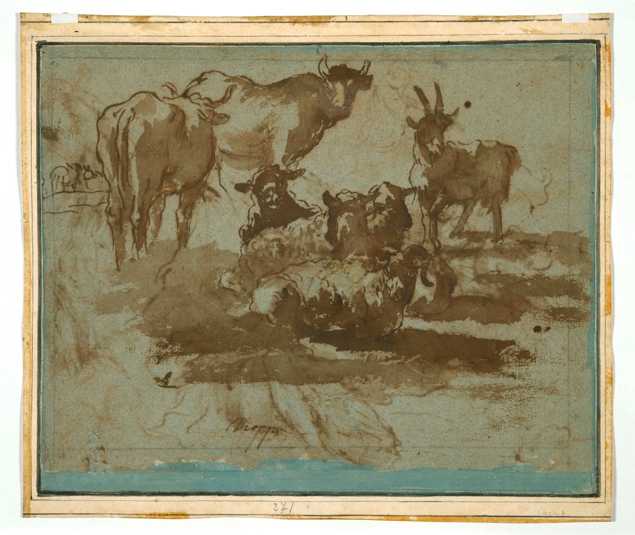 Jowisz, Juno i Io (prosto); Badania na zwierzętach (verso) autorstwa Girolamo Troppa